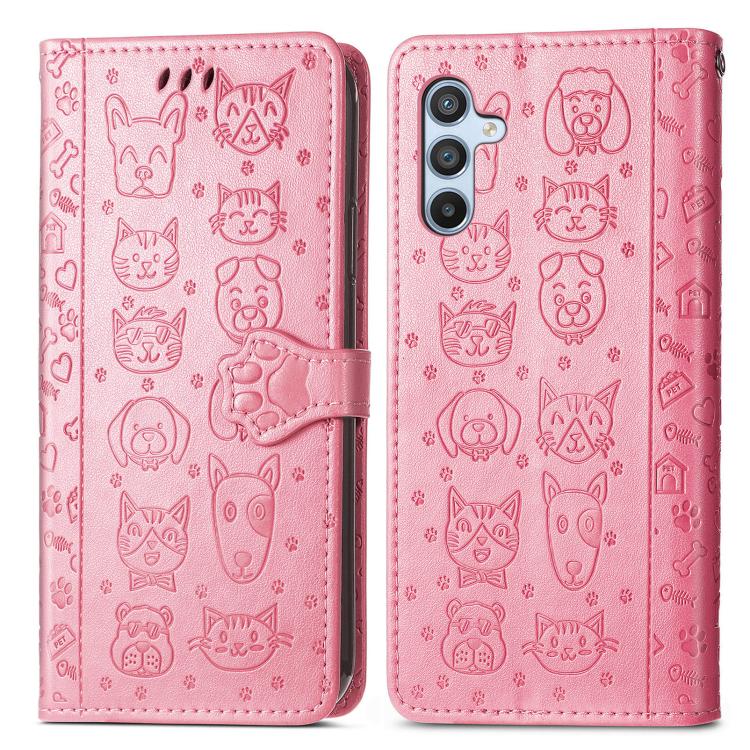 For Samsung Galaxy A26 5G Cat and Dog Embossed Leather Phone Case