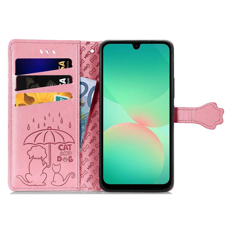 For Samsung Galaxy A26 5G Cat and Dog Embossed Leather Phone Case