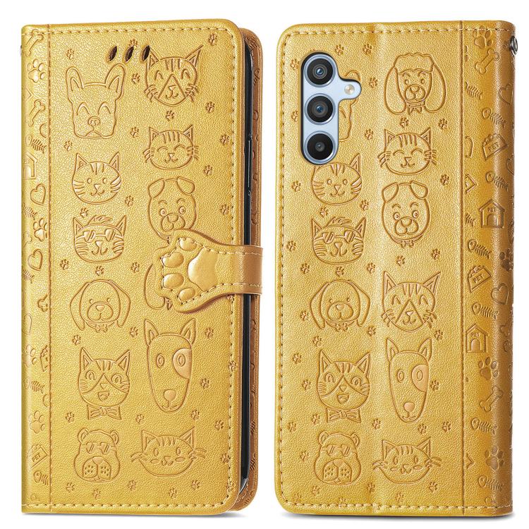For Samsung Galaxy A26 5G Cat and Dog Embossed Leather Phone Case