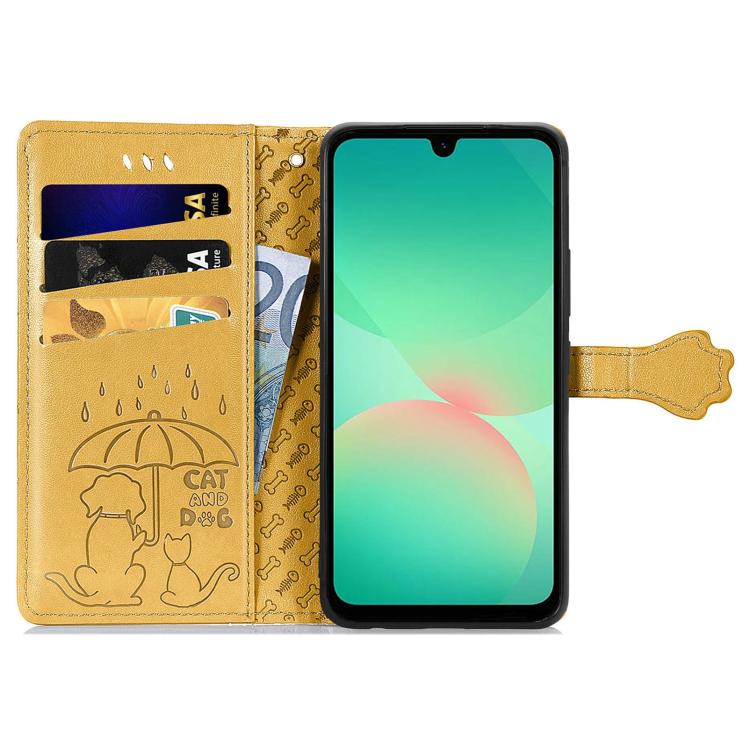 For Samsung Galaxy A26 5G Cat and Dog Embossed Leather Phone Case