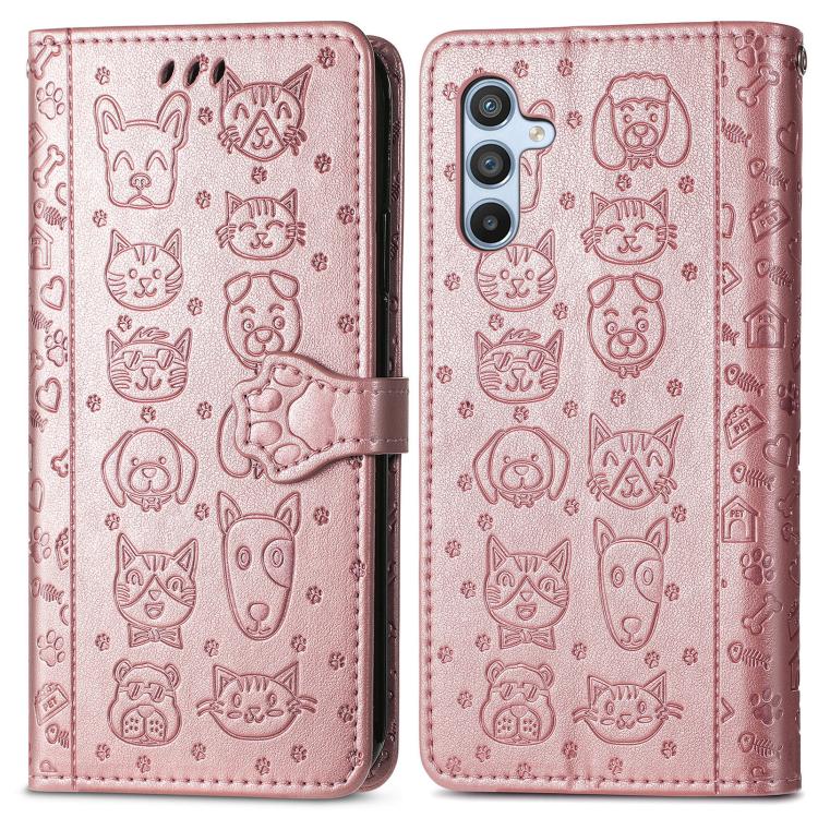 For Samsung Galaxy A26 5G Cat and Dog Embossed Leather Phone Case