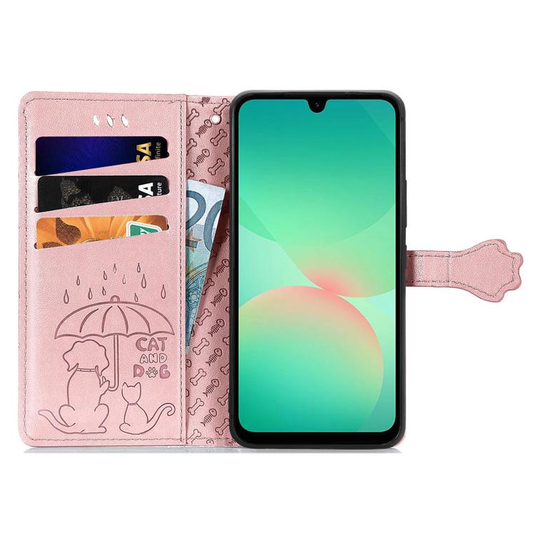 For Samsung Galaxy A26 5G Cat and Dog Embossed Leather Phone Case