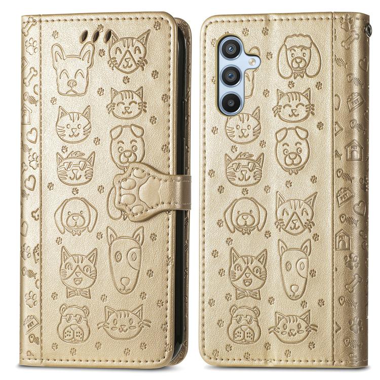 For Samsung Galaxy A26 5G Cat and Dog Embossed Leather Phone Case