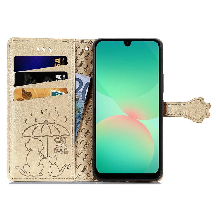 For Samsung Galaxy A26 5G Cat and Dog Embossed Leather Phone Case