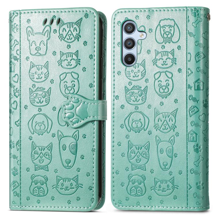 For Samsung Galaxy A26 5G Cat and Dog Embossed Leather Phone Case