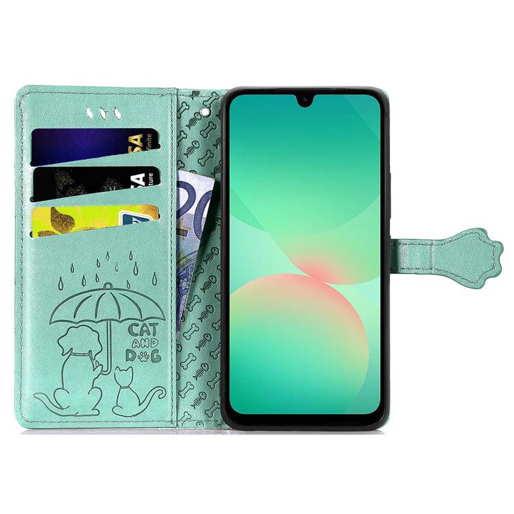 For Samsung Galaxy A26 5G Cat and Dog Embossed Leather Phone Case