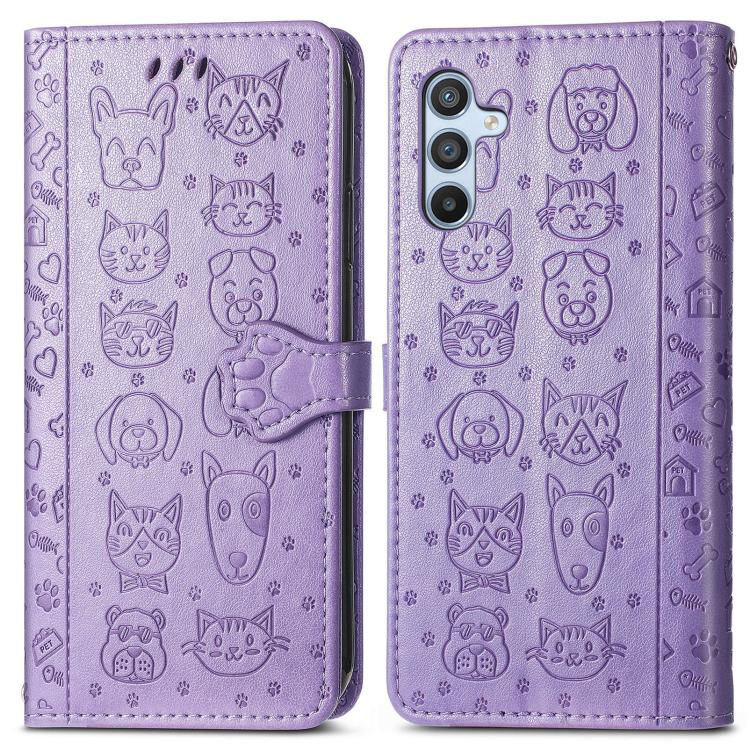 For Samsung Galaxy A26 5G Cat and Dog Embossed Leather Phone Case