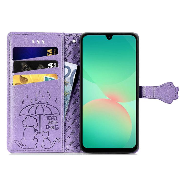 For Samsung Galaxy A26 5G Cat and Dog Embossed Leather Phone Case