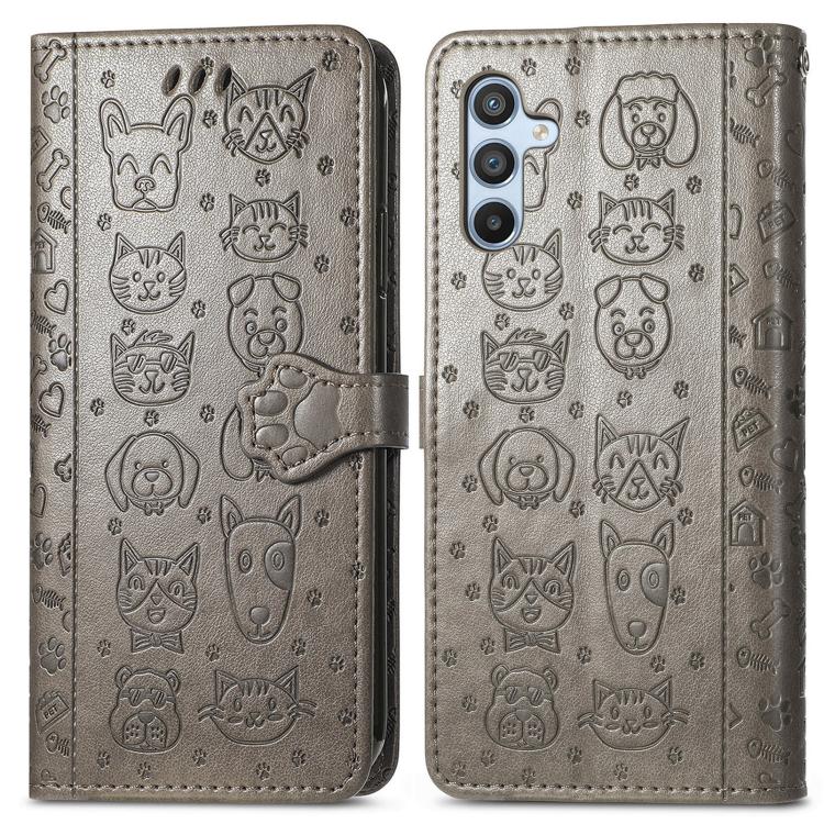 For Samsung Galaxy A26 5G Cat and Dog Embossed Leather Phone Case