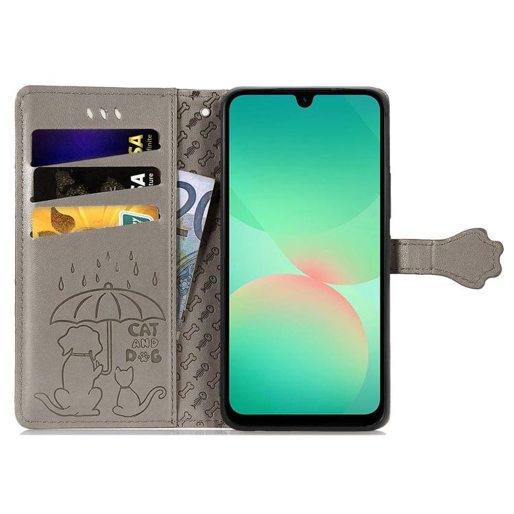 For Samsung Galaxy A26 5G Cat and Dog Embossed Leather Phone Case