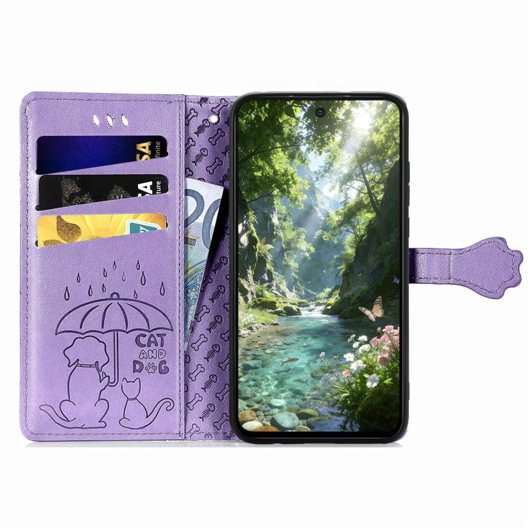 For Samsung Galaxy A56 5G Cat and Dog Embossed Leather Phone Case
