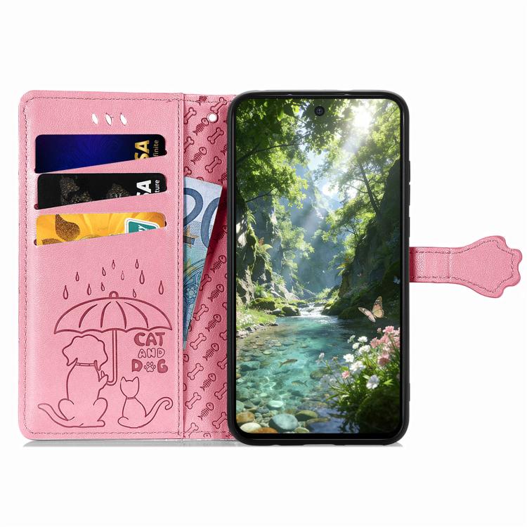 For Samsung Galaxy A37 5G Cat and Dog Embossed Leather Phone Case