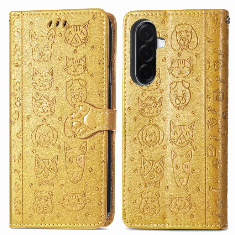 For Samsung Galaxy A57 5G Cat and Dog Embossed Leather Phone Case