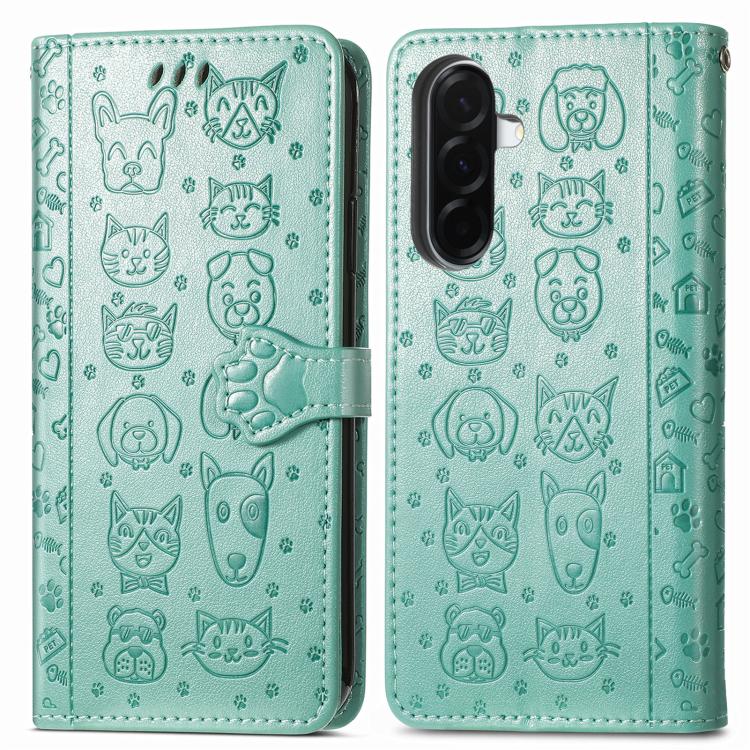 For Samsung Galaxy A57 5G Cat and Dog Embossed Leather Phone Case