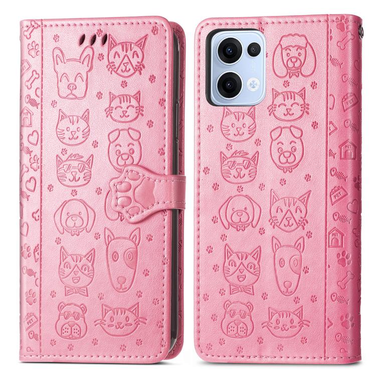 For OPPO Reno13 Cat and Dog Embossed Leather Phone Case