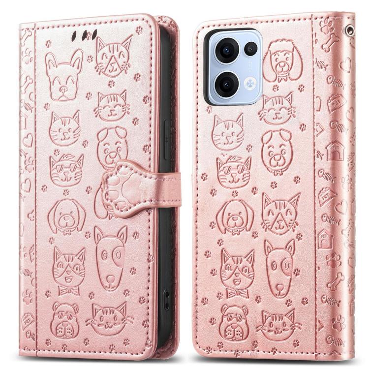 For OPPO Reno13 Cat and Dog Embossed Leather Phone Case