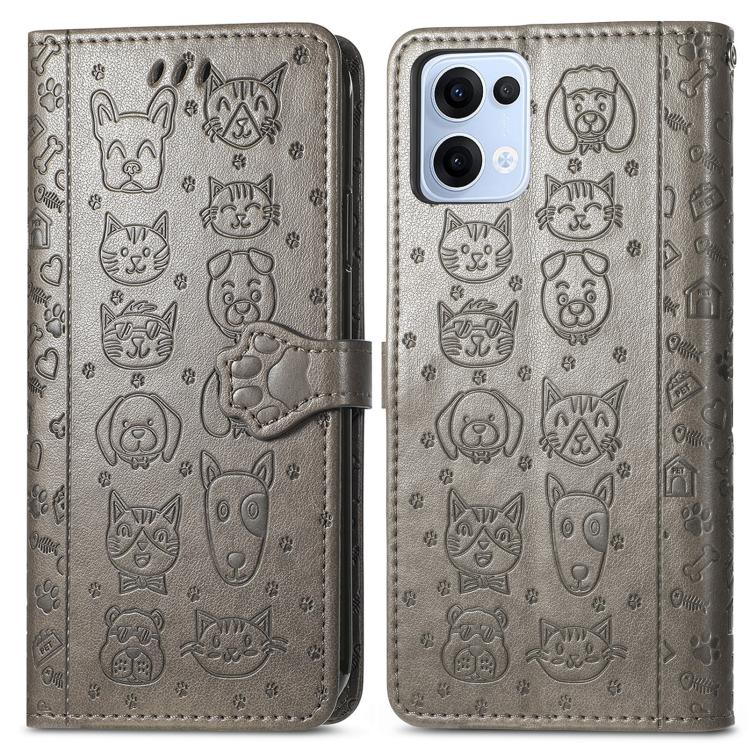 For OPPO Reno13 Cat and Dog Embossed Leather Phone Case