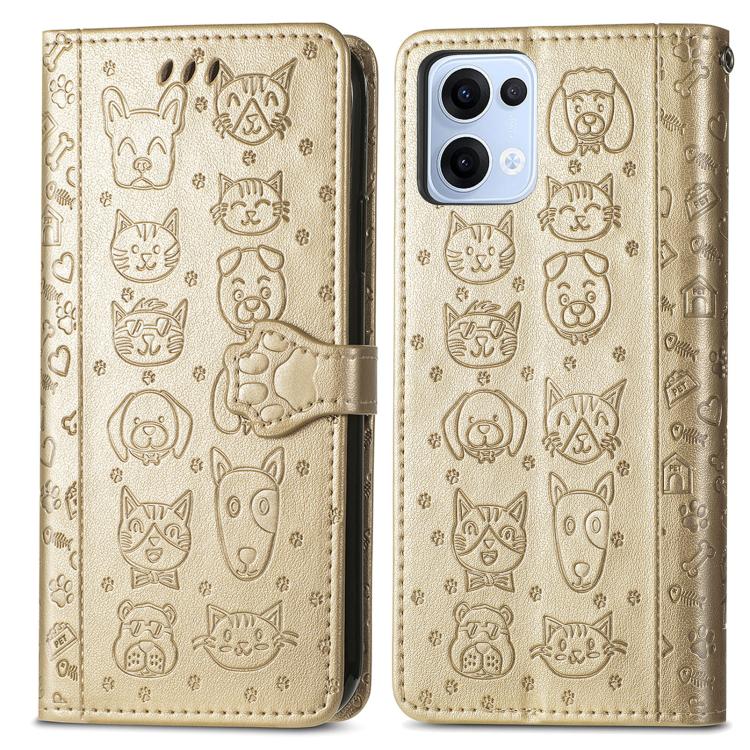 For OPPO Reno13 Pro Cat and Dog Embossed Leather Phone Case
