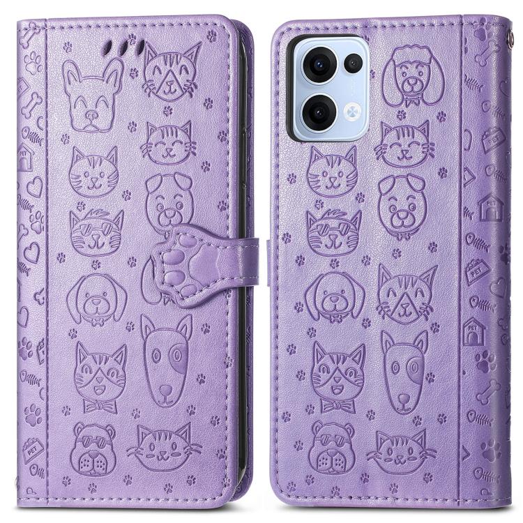 For OPPO Reno13 Pro Cat and Dog Embossed Leather Phone Case