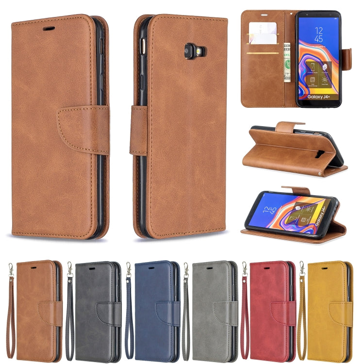 Retro Lambskin Texture Pure Color Horizontal Flip PU Leather Case for Galaxy J4 2018, with Holder & Card Slots & Wallet & Lanyard