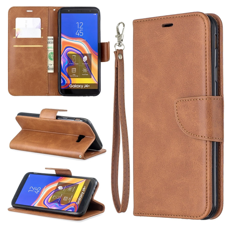 Retro Lambskin Texture Pure Color Horizontal Flip PU Leather Case for Galaxy J4 2018, with Holder & Card Slots & Wallet & Lanyard