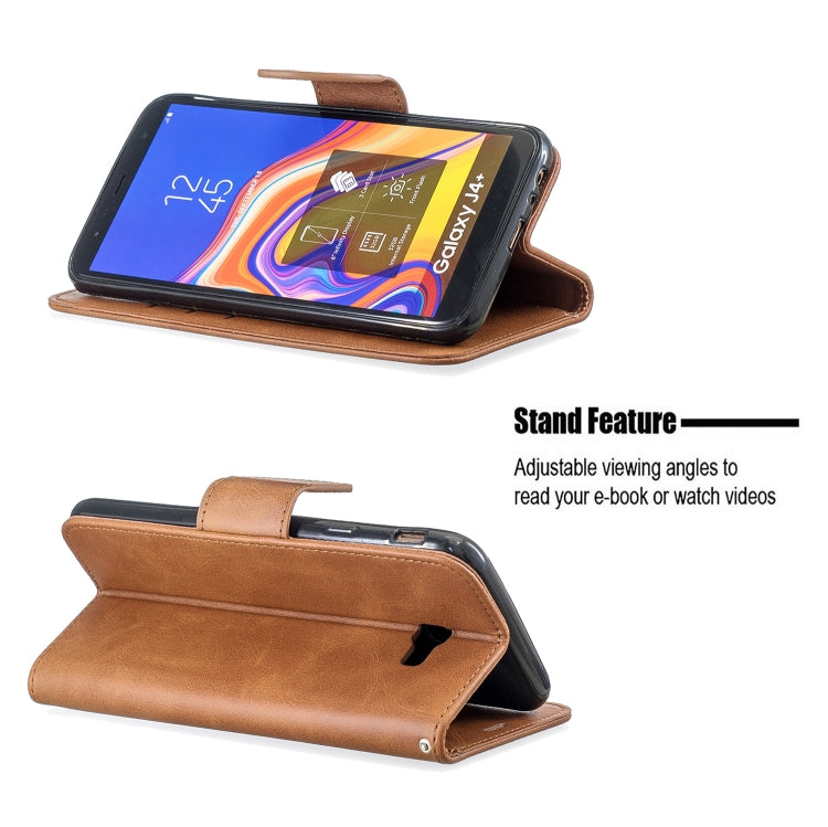 Retro Lambskin Texture Pure Color Horizontal Flip PU Leather Case for Galaxy J4 2018, with Holder & Card Slots & Wallet & Lanyard