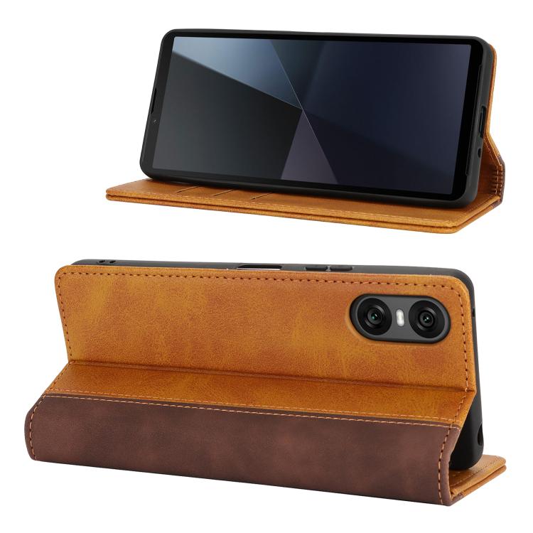 For Sony Xperia 10 V Calf Texture Color Stitching Leather Phone Case