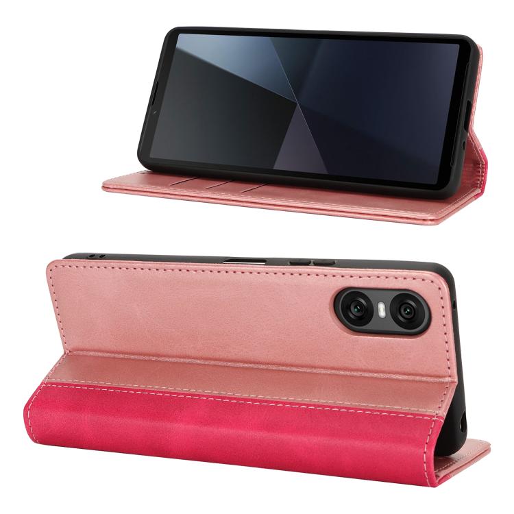 For Sony Xperia Ace II / L5 Calf Texture Color Stitching Leather Phone Case
