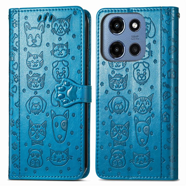 For Motorola Moto G 2025 Cat and Dog Embossed Leather Phone Case