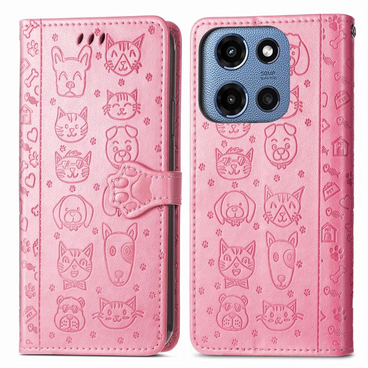 For Motorola Moto G 2025 Cat and Dog Embossed Leather Phone Case