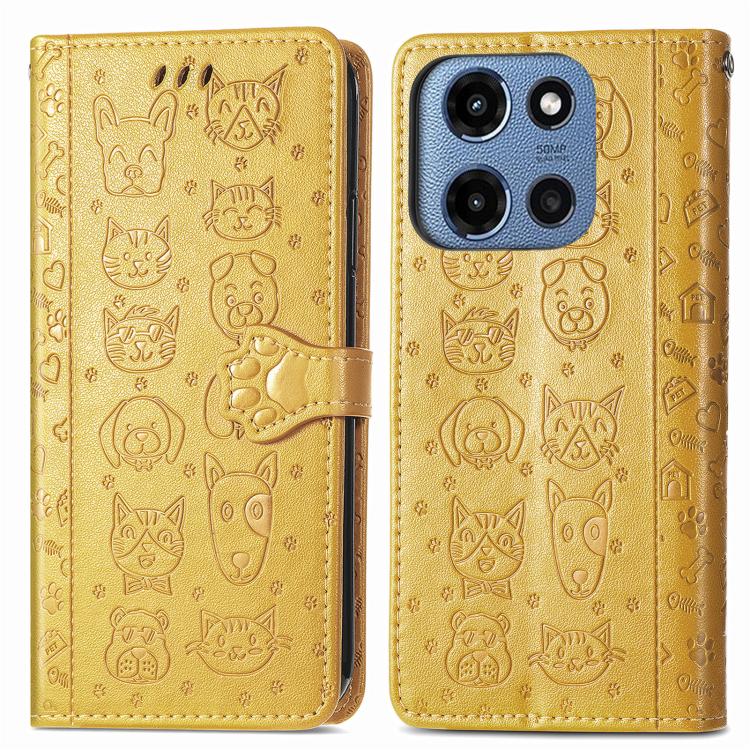 For Motorola Moto G 2025 Cat and Dog Embossed Leather Phone Case