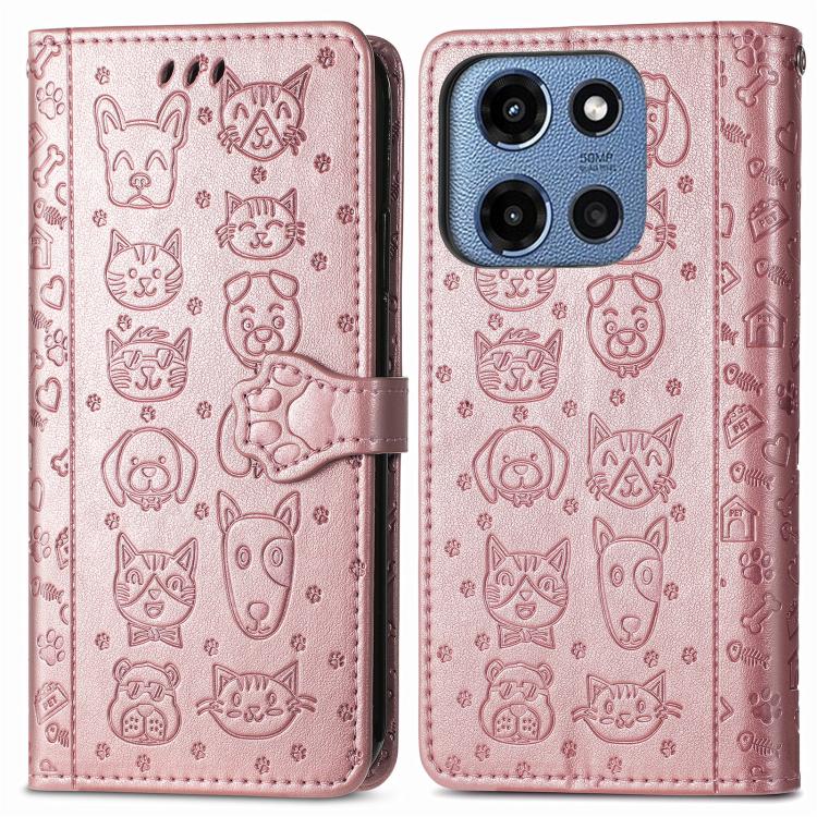 For Motorola Moto G 2025 Cat and Dog Embossed Leather Phone Case