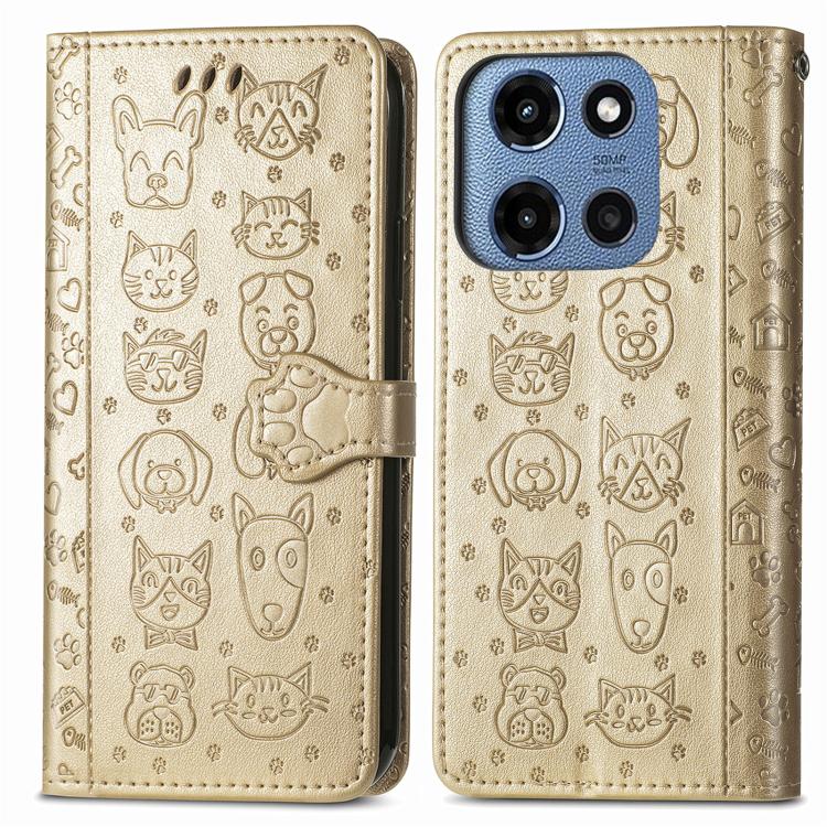 For Motorola Moto G 2025 Cat and Dog Embossed Leather Phone Case
