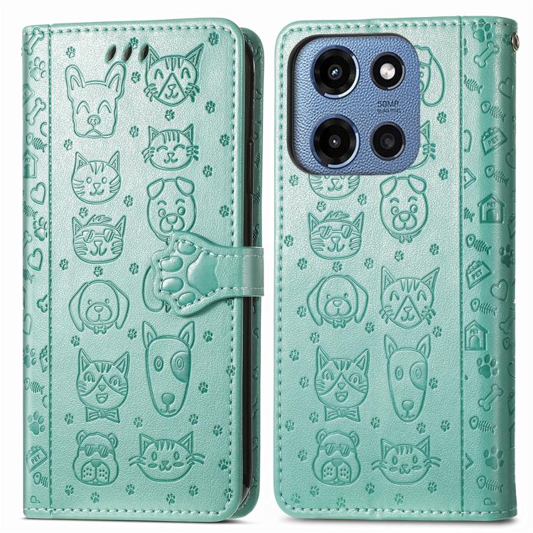 For Motorola Moto G 2025 Cat and Dog Embossed Leather Phone Case