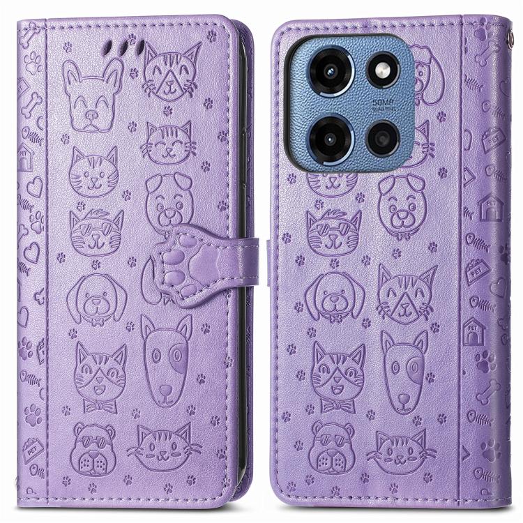 For Motorola Moto G 2025 Cat and Dog Embossed Leather Phone Case