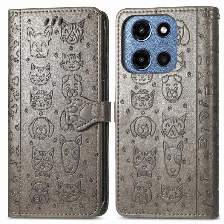 For Motorola Moto G 2025 Cat and Dog Embossed Leather Phone Case