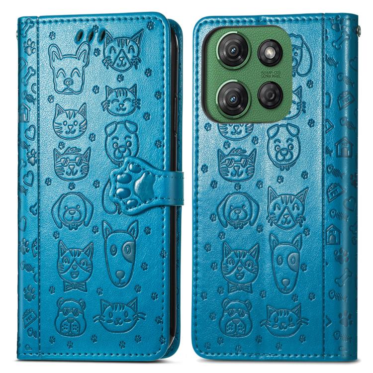 For Motorola Moto G Power 2025 Cat and Dog Embossed Leather Phone Case