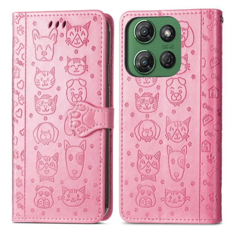 For Motorola Moto G Power 2025 Cat and Dog Embossed Leather Phone Case