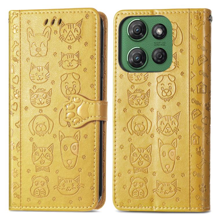 For Motorola Moto G Power 2025 Cat and Dog Embossed Leather Phone Case