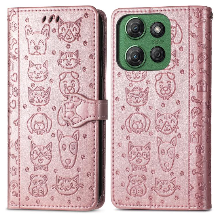 For Motorola Moto G Power 2025 Cat and Dog Embossed Leather Phone Case