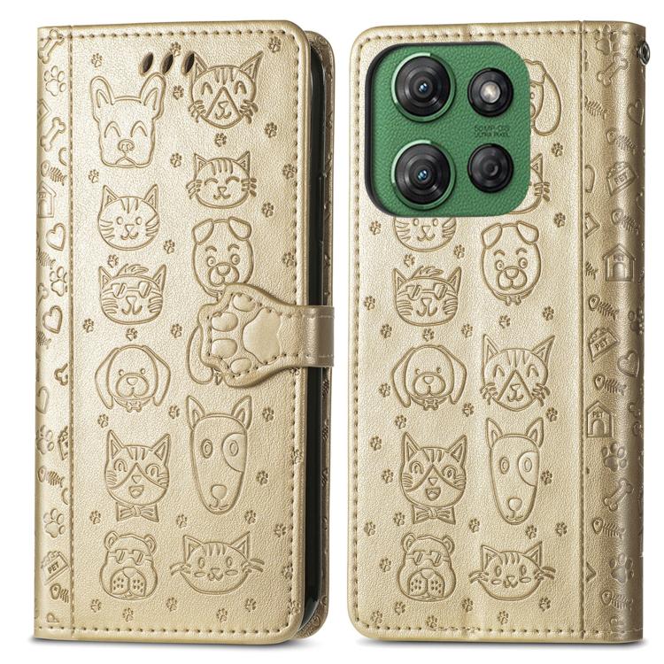 For Motorola Moto G Power 2025 Cat and Dog Embossed Leather Phone Case