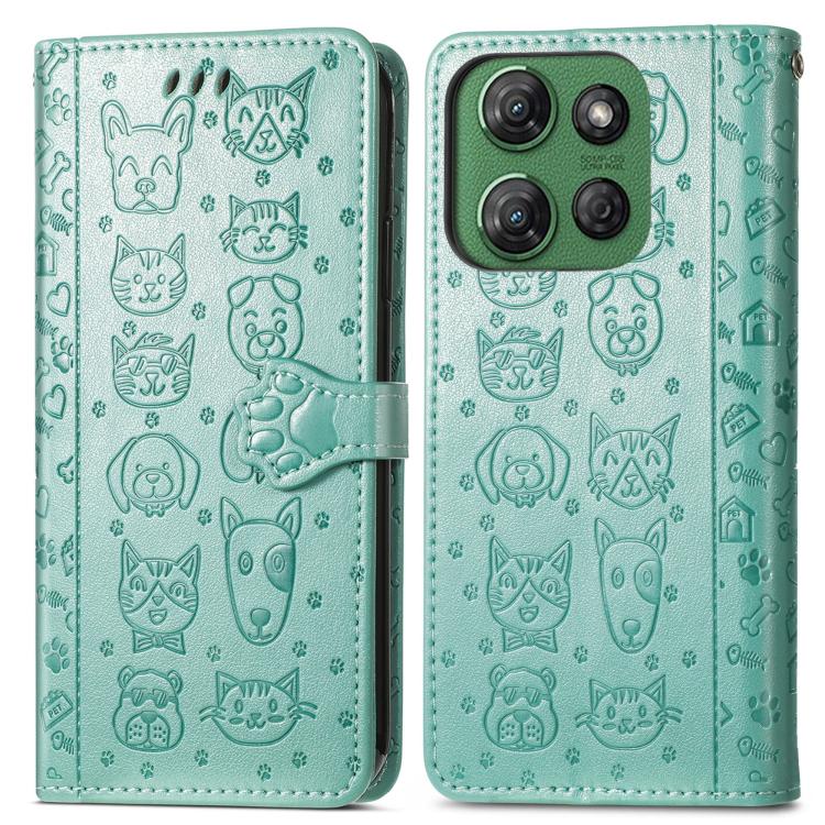 For Motorola Moto G Power 2025 Cat and Dog Embossed Leather Phone Case