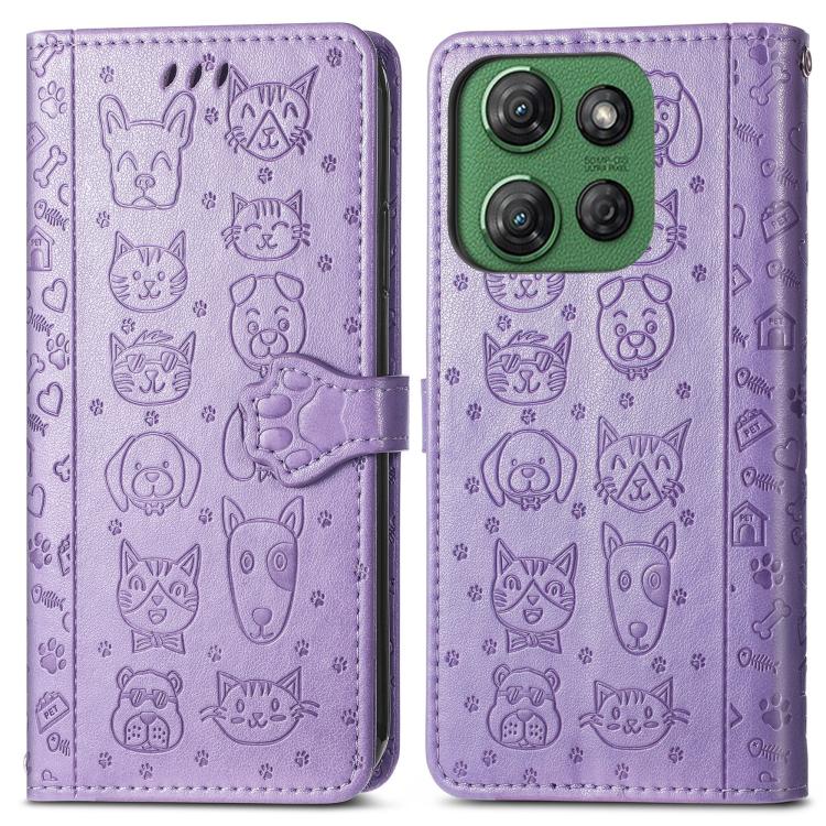 For Motorola Moto G Power 2025 Cat and Dog Embossed Leather Phone Case