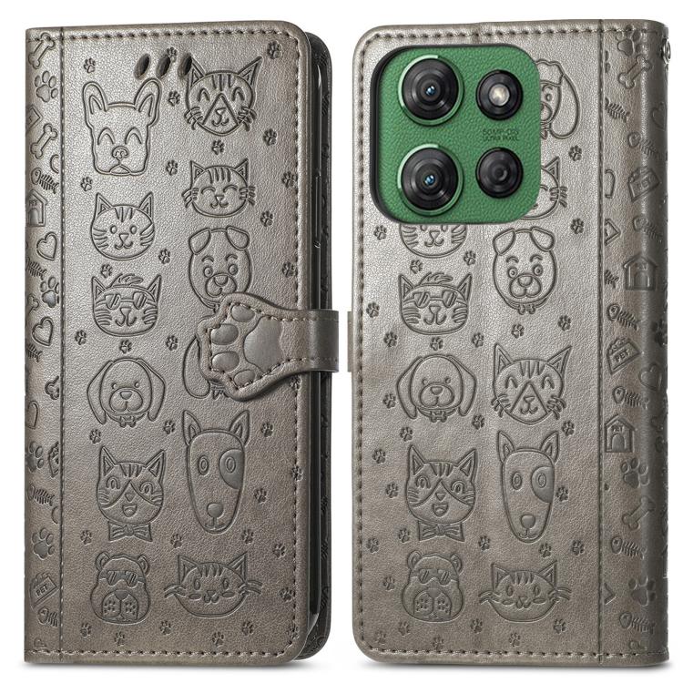 For Motorola Moto G Power 2025 Cat and Dog Embossed Leather Phone Case