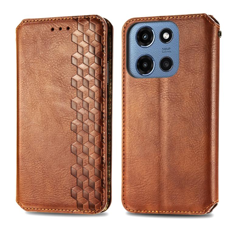 For Motorola Moto G 2025 Cubic Grid Pressed Magnetic Leather Phone Case