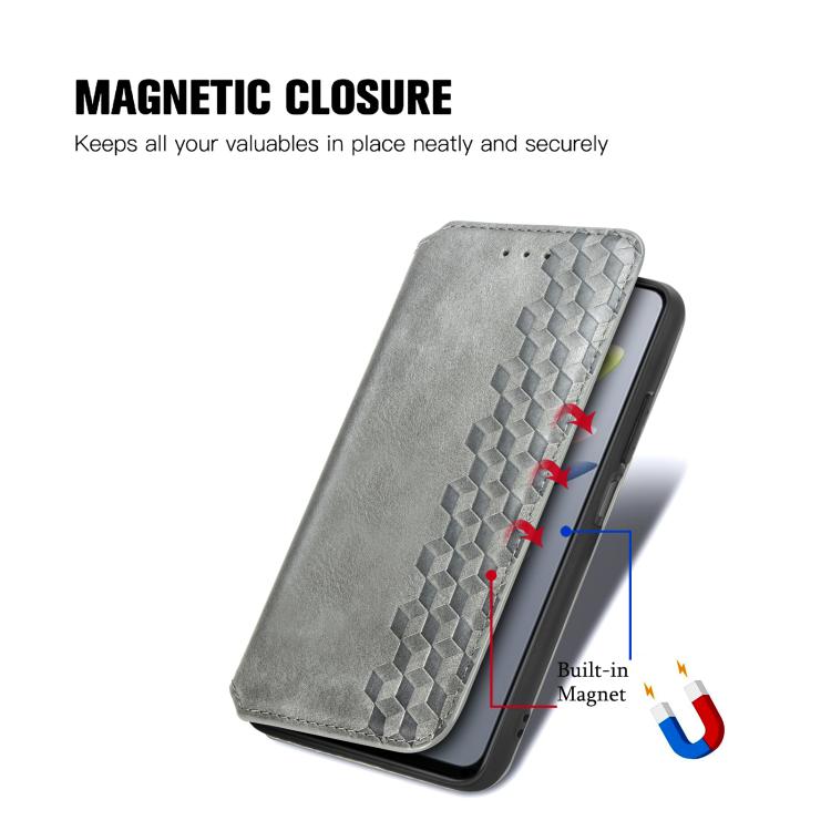 For Motorola Moto G 2025 Cubic Grid Pressed Magnetic Leather Phone Case