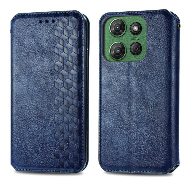 For Motorola Moto G Power 2025 Cubic Grid Pressed Magnetic Leather Phone Case