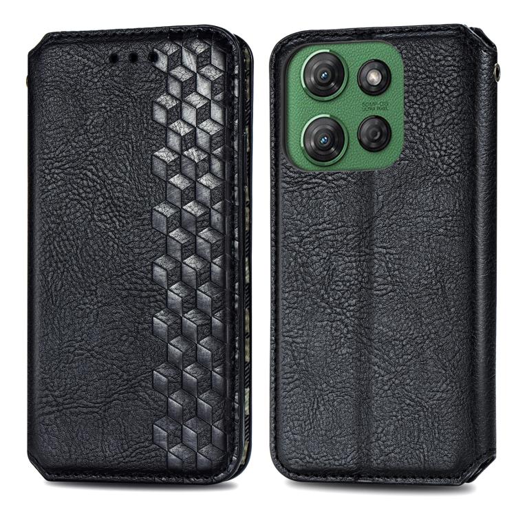 For Motorola Moto G Power 2025 Cubic Grid Pressed Magnetic Leather Phone Case