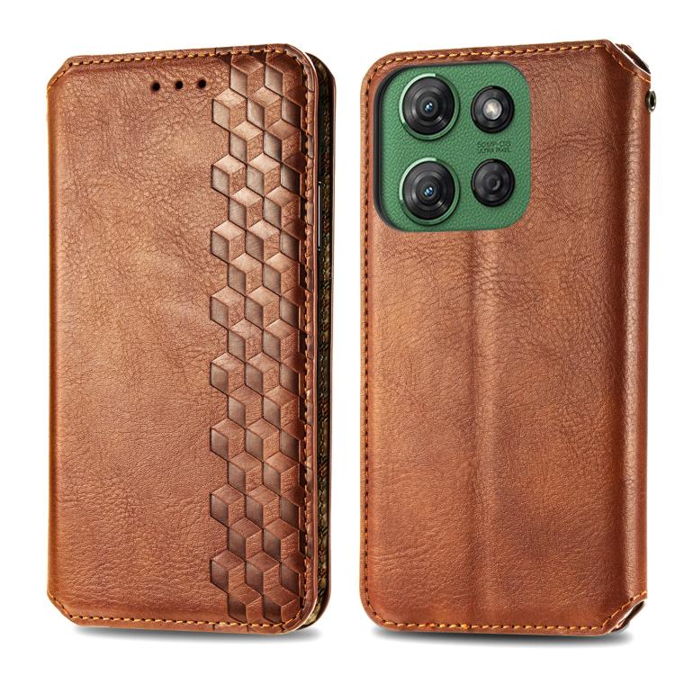 For Motorola Moto G Power 2025 Cubic Grid Pressed Magnetic Leather Phone Case