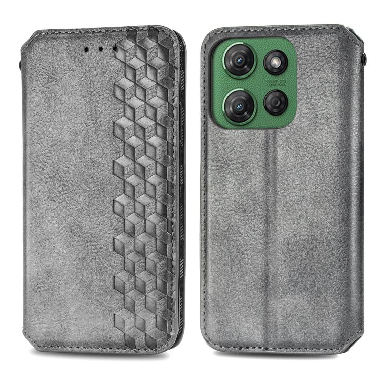 For Motorola Moto G Power 2025 Cubic Grid Pressed Magnetic Leather Phone Case